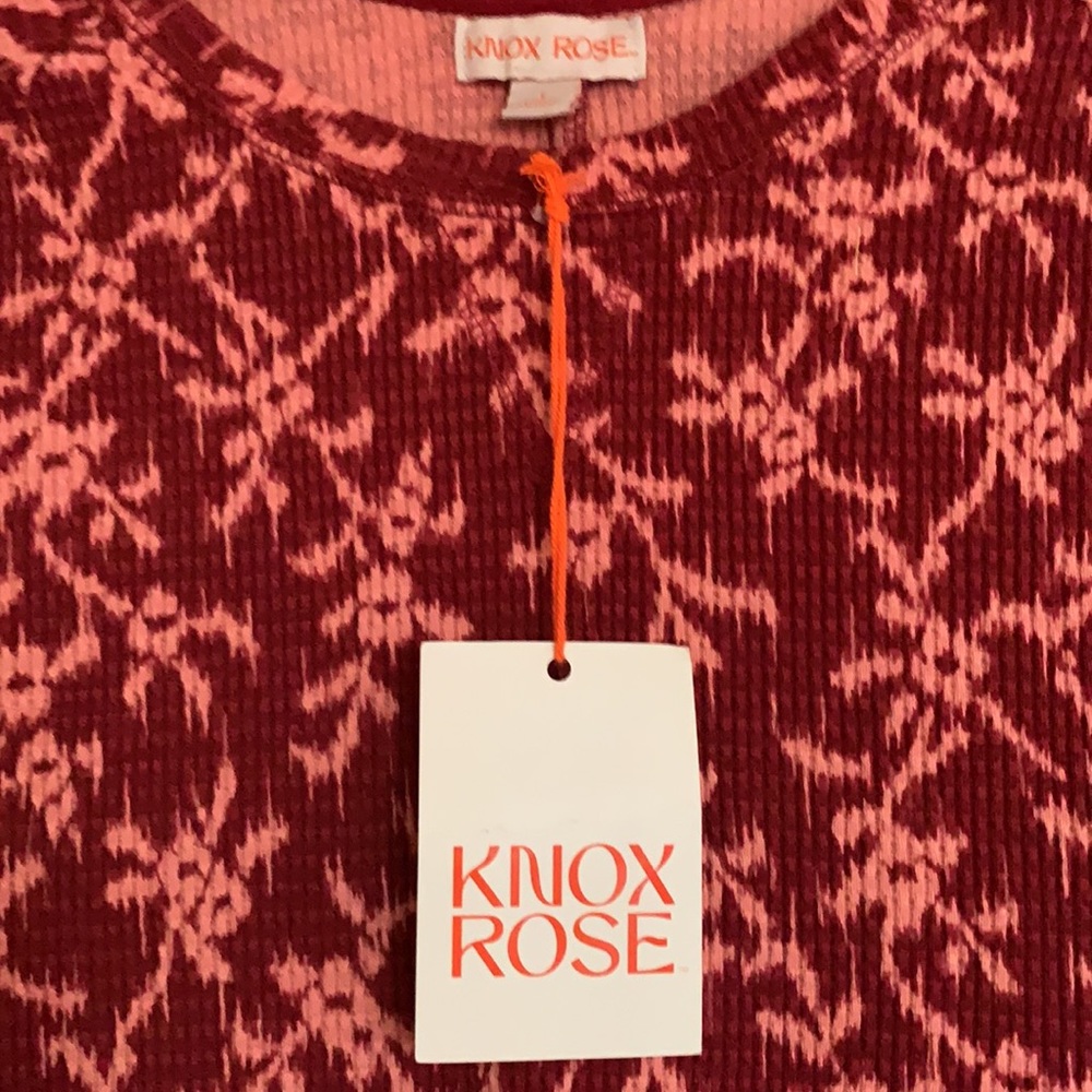 Knox Rose long-sleeve waffle knit shirt.  Size L.  Burgundy and pink.  NWT - Picture 3 of 5